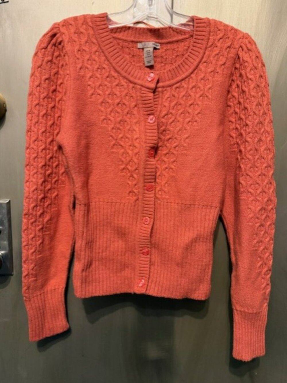 Vintage crewneck button-front cardigan puff sleeve cardigan